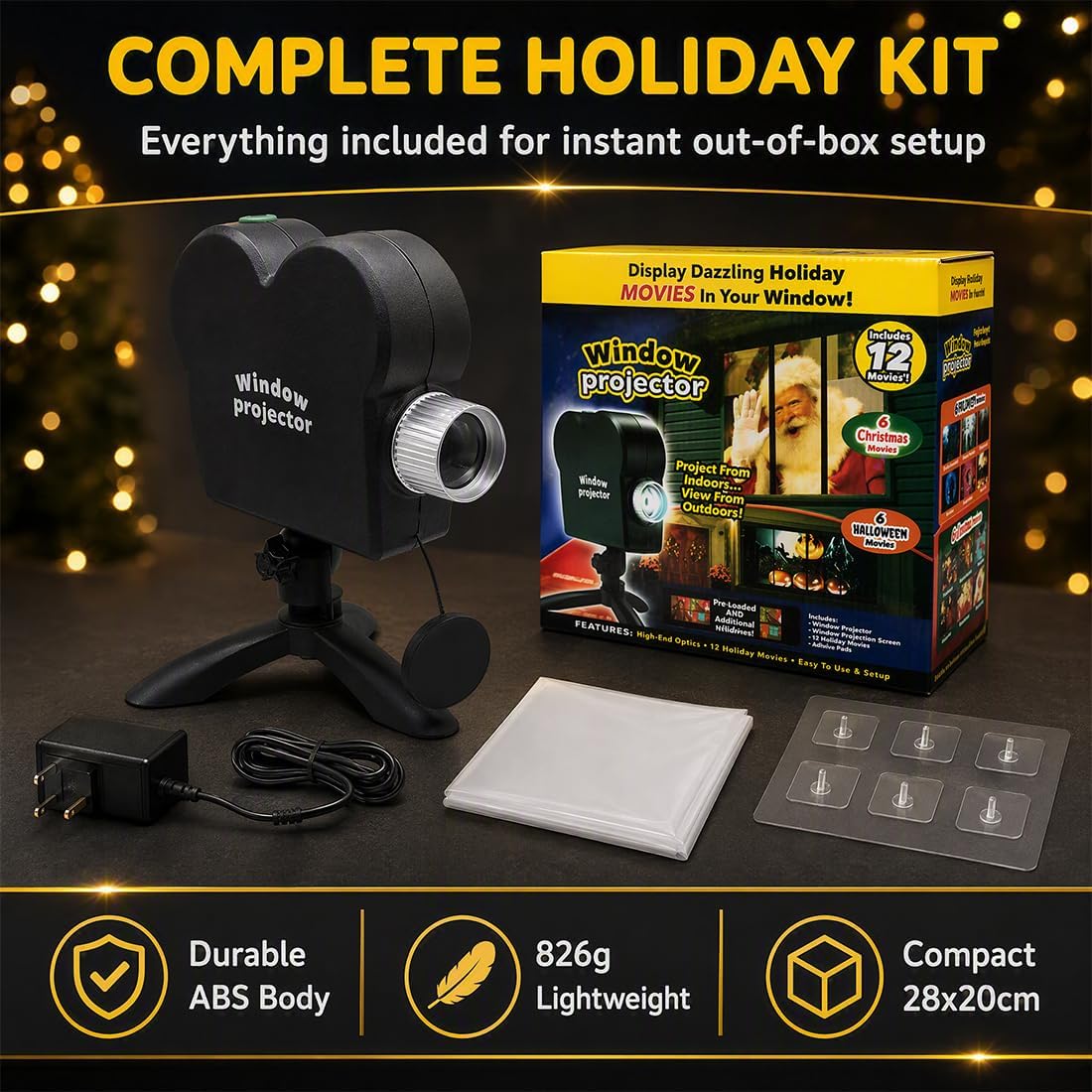 Holographic Halloween & Christmas Projector With 12 Animated Spooky Scenes Tripod