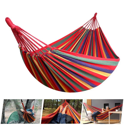 Canvas Hammock | Striped Double Swing Bed – Indoor & Outdoor Camping Hammock