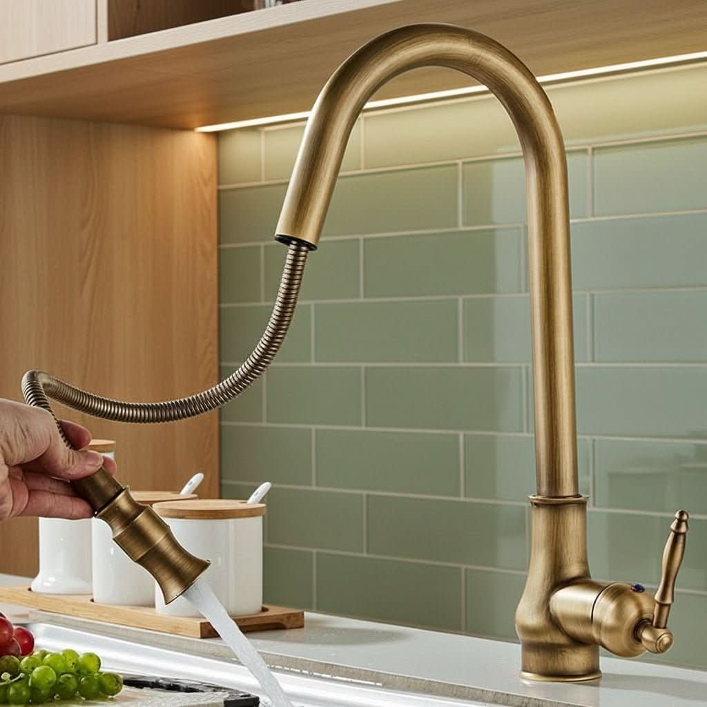 FLEXTAP – Pull Out Kitchen Faucet Antique Style High Arc Sink Mixer